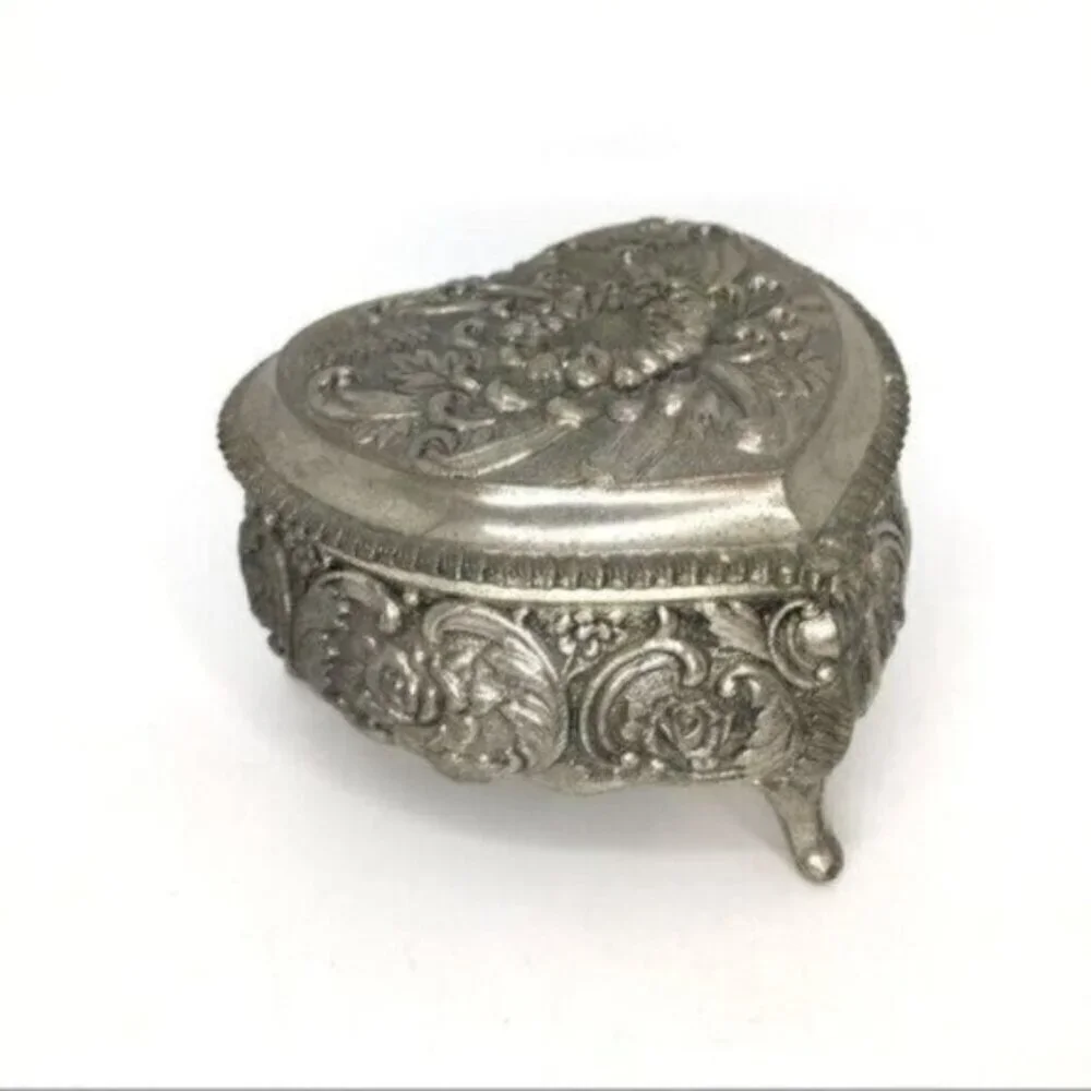 Vintage Japan Silver Heart Jewelry Box